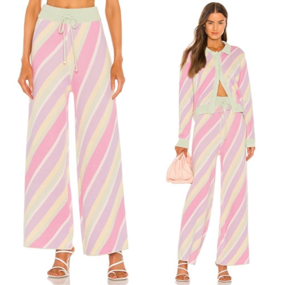 Olivia Rubin | Isobel Knit Wide Leg Pant in Multi Pastel Stripe Size XS
